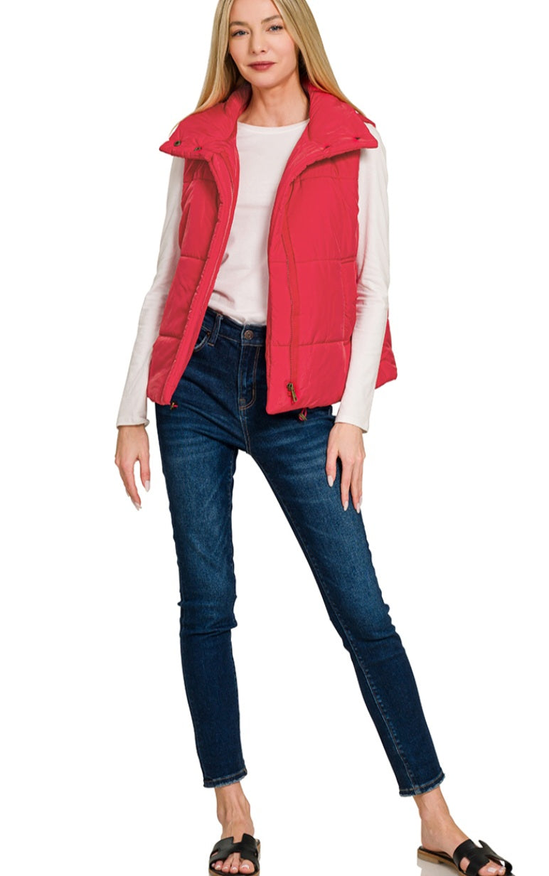 High Neck Puffer Vest Red