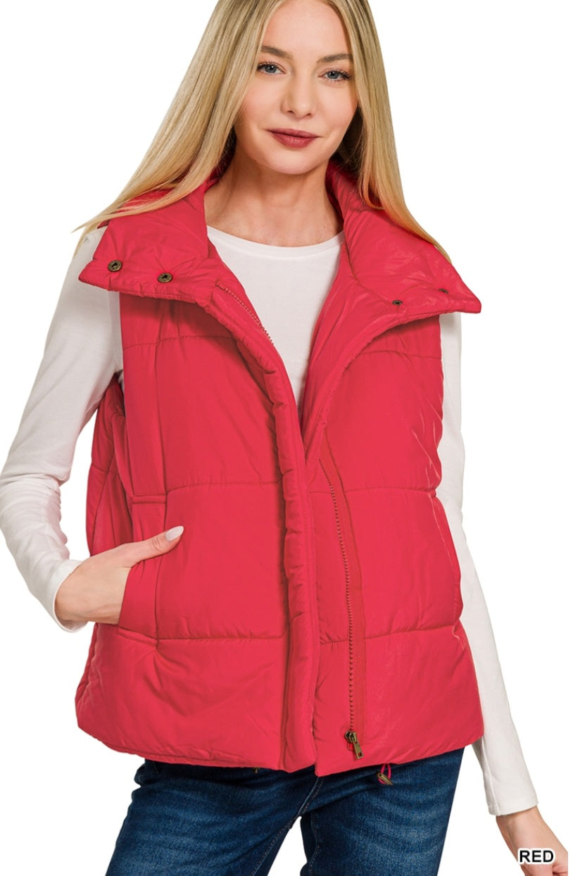 High Neck Puffer Vest Red