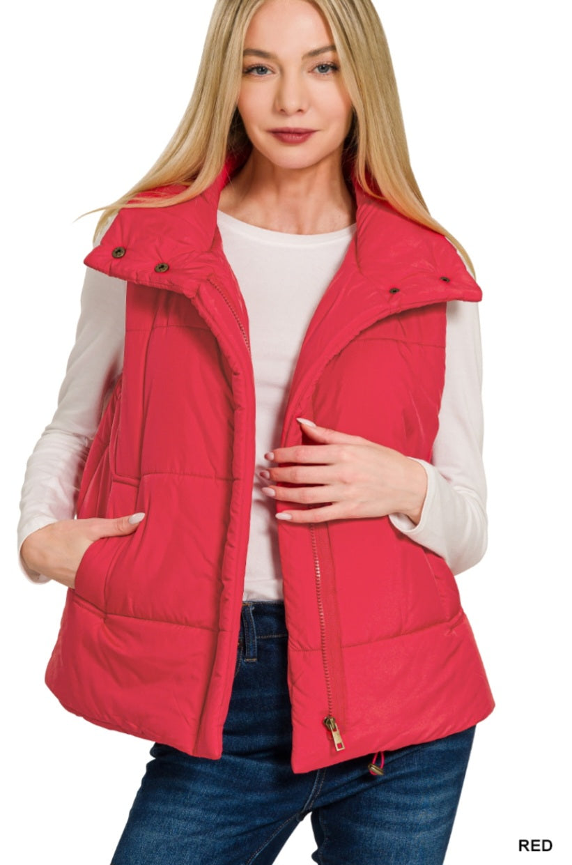 High Neck Puffer Vest Red