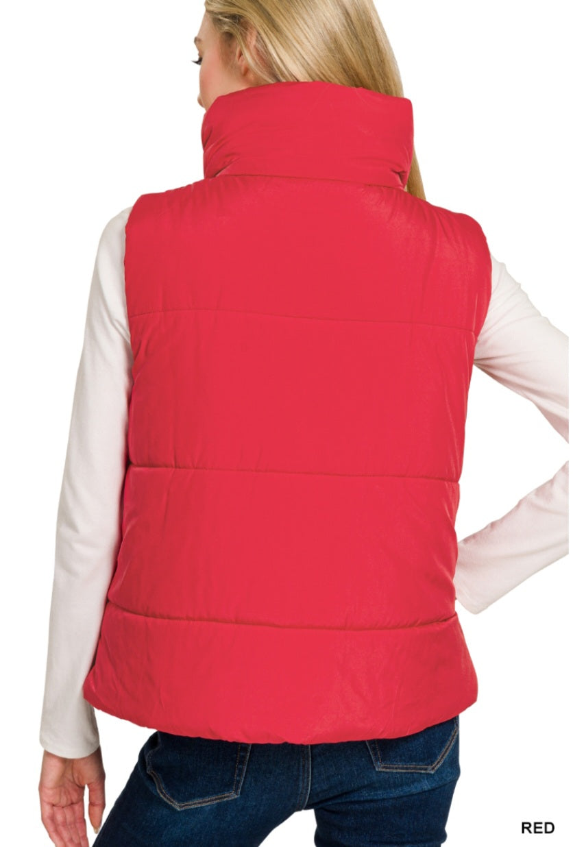 High Neck Puffer Vest Red