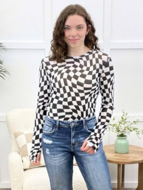 Shirley Mesh Top Checkers