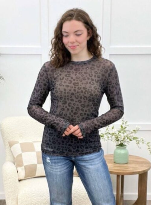 Shirley Mesh Top Dk Leopard