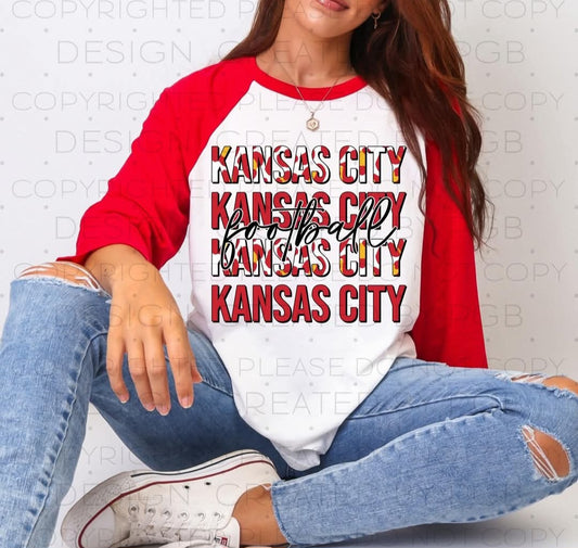 Kansas City Football Repeat Raglan 3/4 Sleeve Tee
