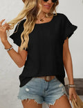 Eyelet Ruffle Sleeve Everyday Top Black