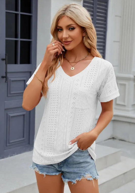 Everyday V-Neck Eyelet Top White