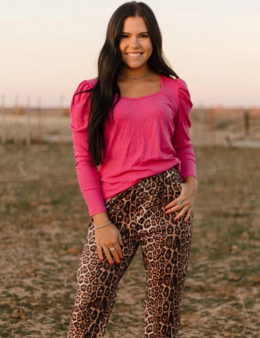 Bubble Shoulder Top Pink