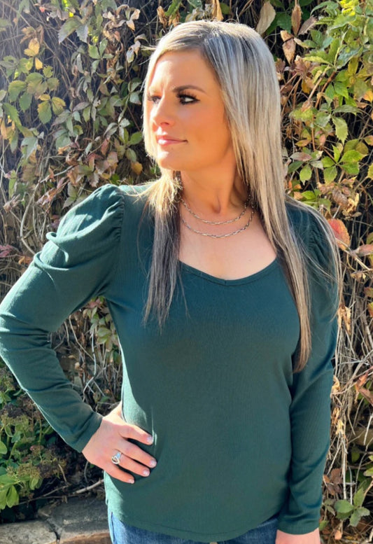 Bubble Shoulder Top Dk Green