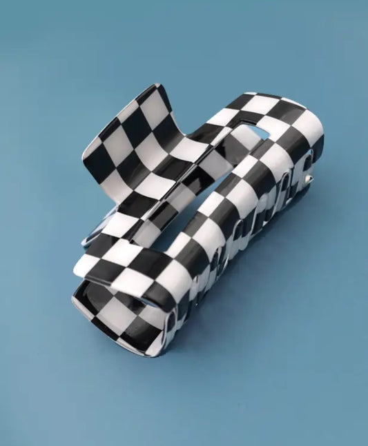 B/W Check Jumbo Claw Clip
