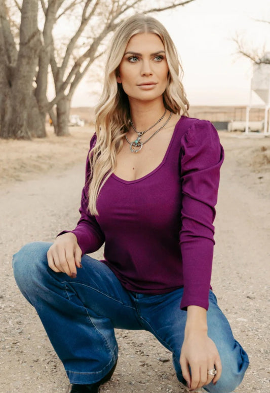 Bubble Shoulder Top Plum