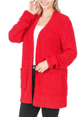 Red Popcorn Cardigan with Pockets