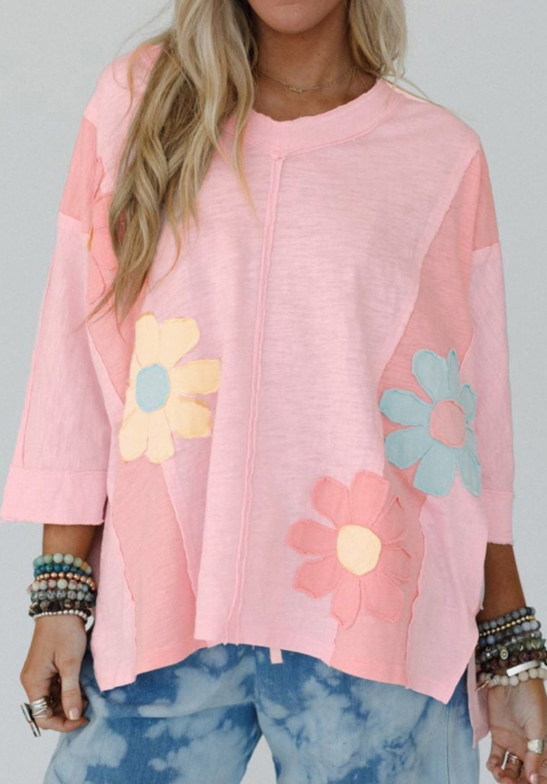 3/4 Sleeve Flower Patchwork Tunic