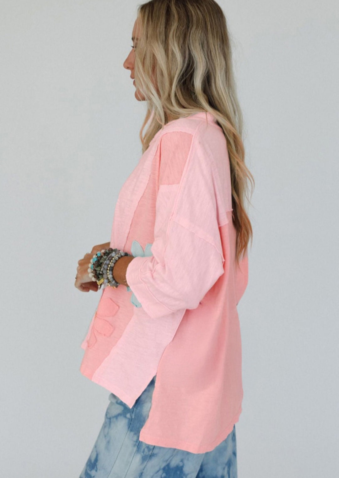 3/4 Sleeve Flower Patchwork Tunic