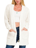 Ivory Popcorn Cardigan with Pockets