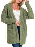 Olive Popcorn Cardigan with Pockets