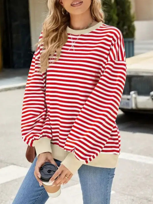 French Terry Stripe Pullover Red