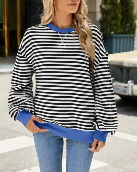 French Terry Stripe Pullover Black