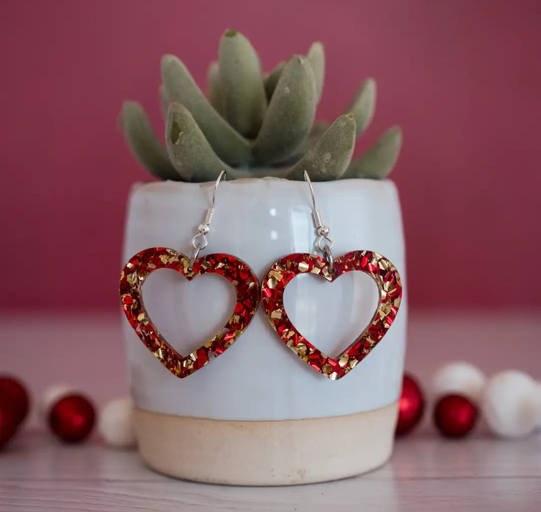 KC Medium Chunky Glitter Heart Earrings