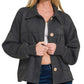 Acid Washed Fleece Button Cardigan Black