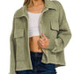 Acid Washed Fleece Button Cardigan Olive