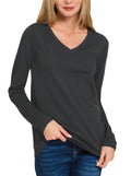 Zenana V-Neck LS Cotton Tee Black