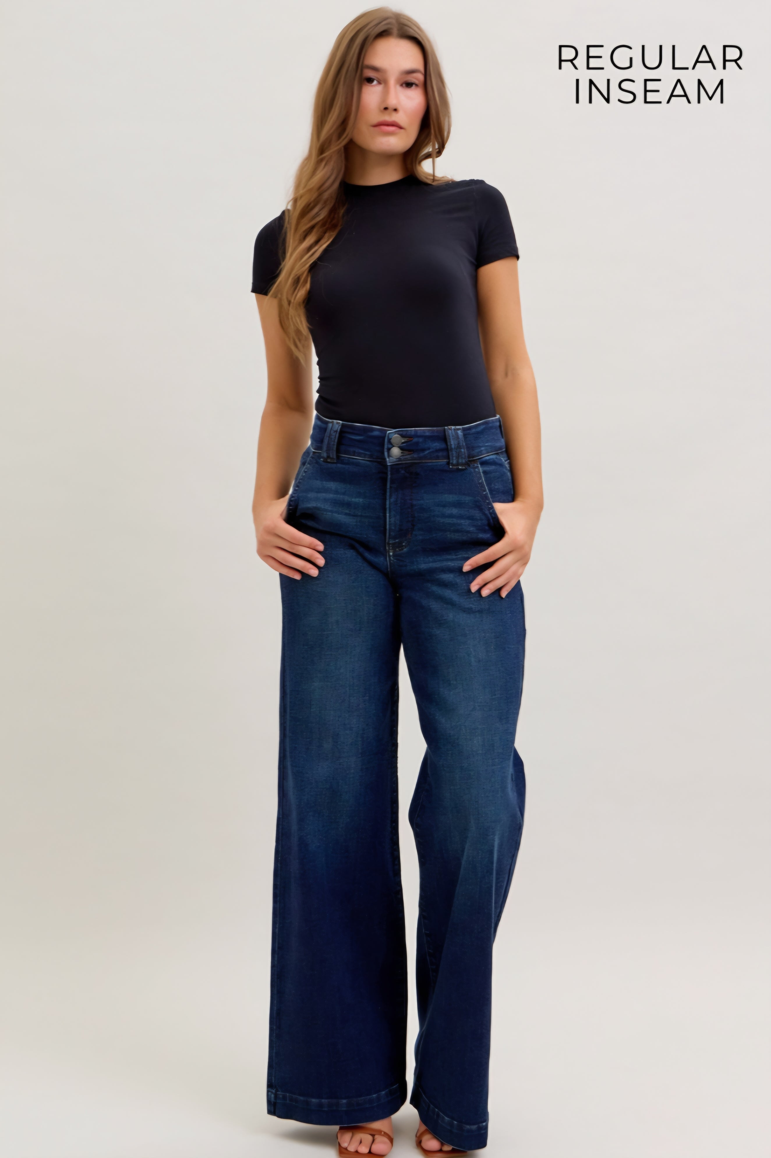 Judy Blue HW Double Button Wide Leg Dark