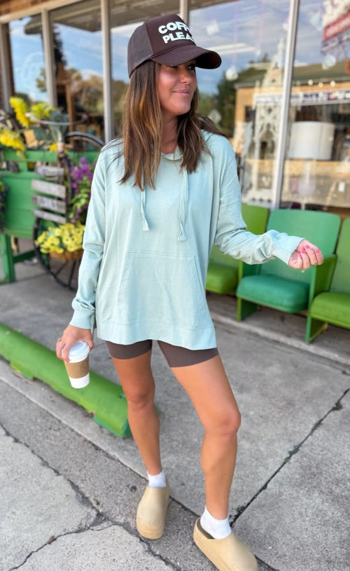 Carefree Brushed Cotton Hoodie Muted Sage