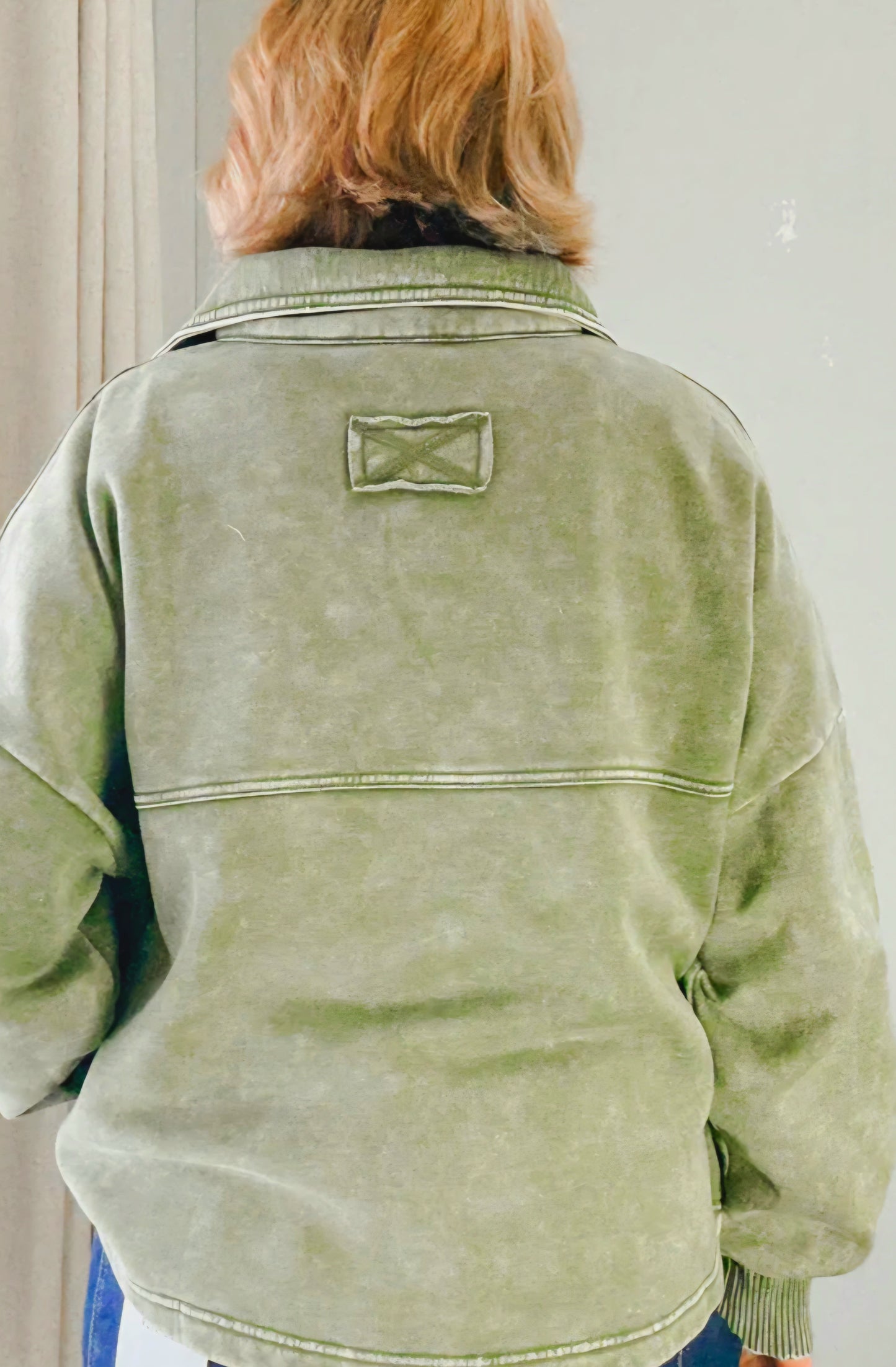 Acid Washed Fleece Button Cardigan Olive