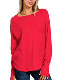 Zenana Cotton Raglan Thumbhole Top Red