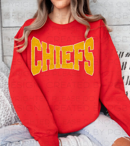 Faux Texture/Glitter Chiefs Sweatshirt Red