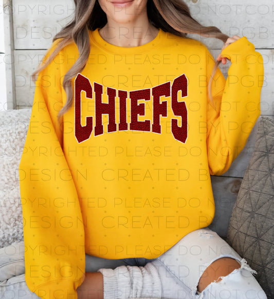 Faux Texture/Glitter Chiefs Sweatshirt Gold