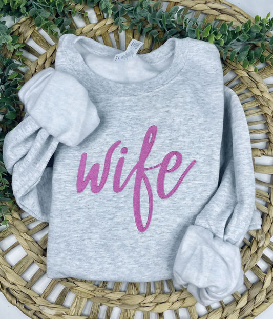 Embroidered Wife Sweatshirt Ash Grey *PREORDER*