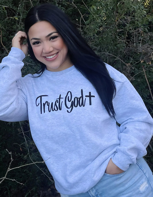 Embroidered Trust God Sweatshirt Ash Grey *PREORDER*