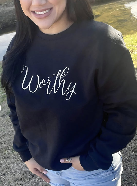 Embroidered Worthy Sweatshirt Black *PREORDER*