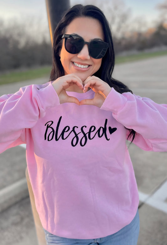 Embroidered Blessed Sweatshirt Pink *PREORDER*