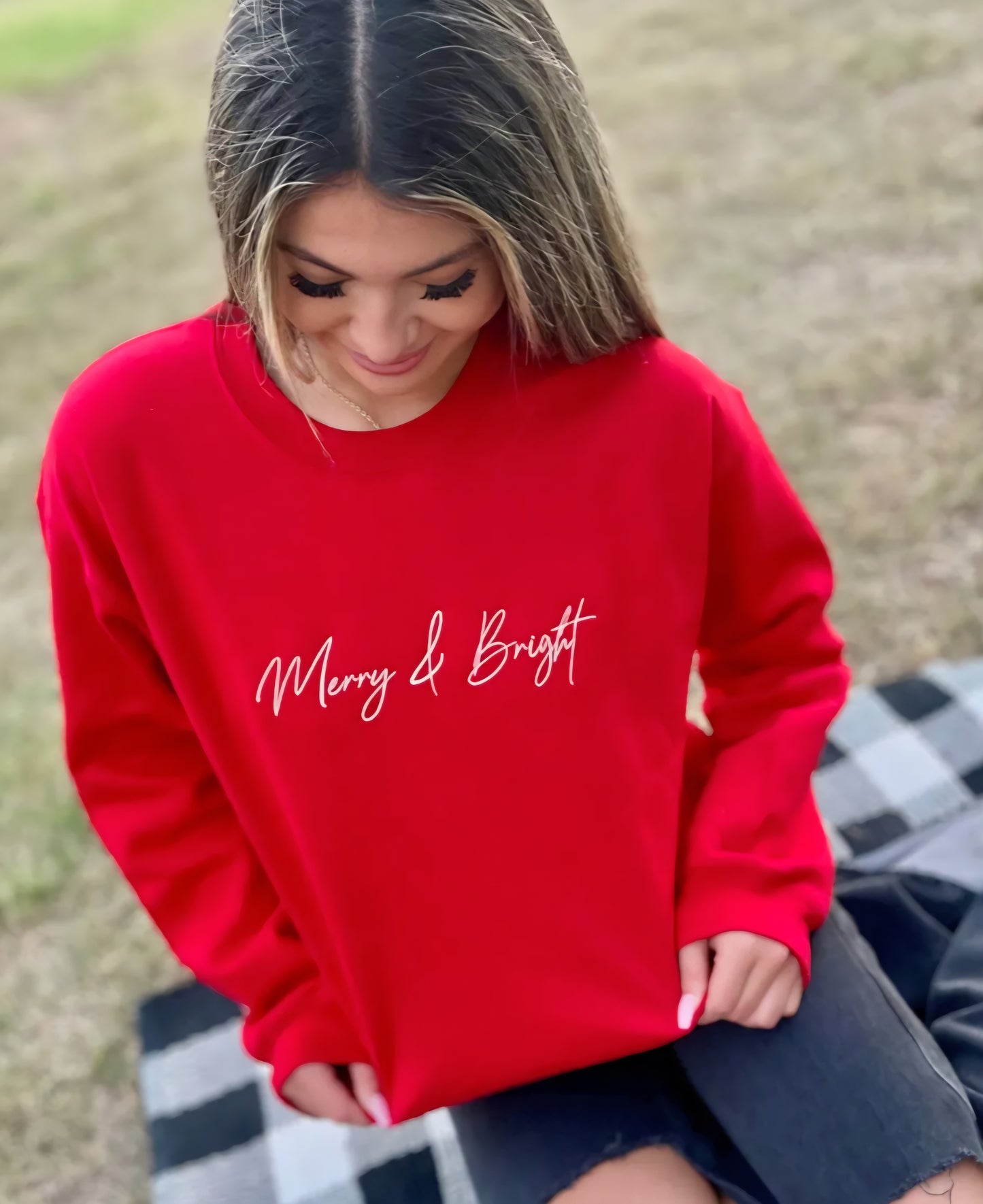 Embroidered Merry & Bright Sweatshirt Red *PREORDER*