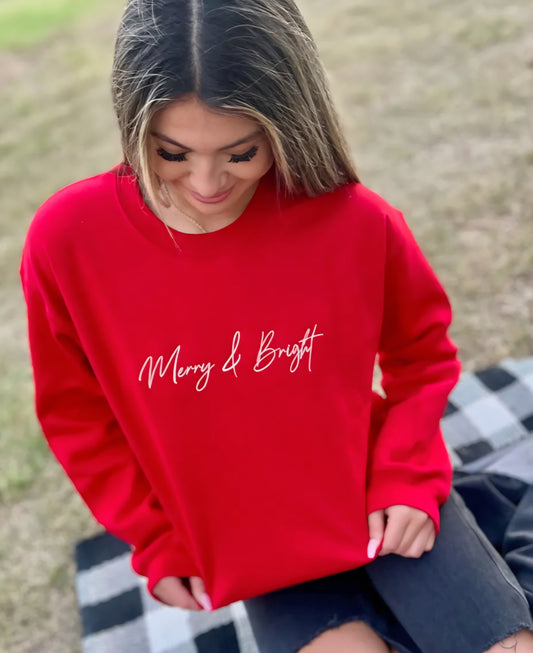 Embroidered Merry & Bright Sweatshirt Red *PREORDER*