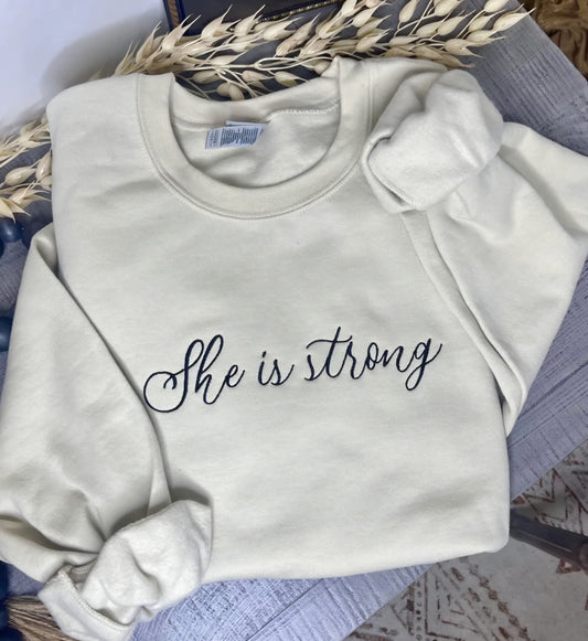 Embroidered She Is Strong Sweatshirt Tan *PREORDER*