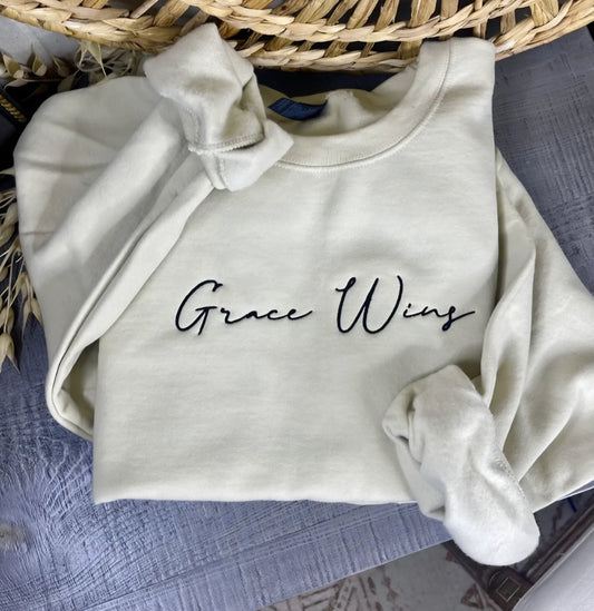 Embroidered Grace Wins Sweatshirt Tan *PREORDER*