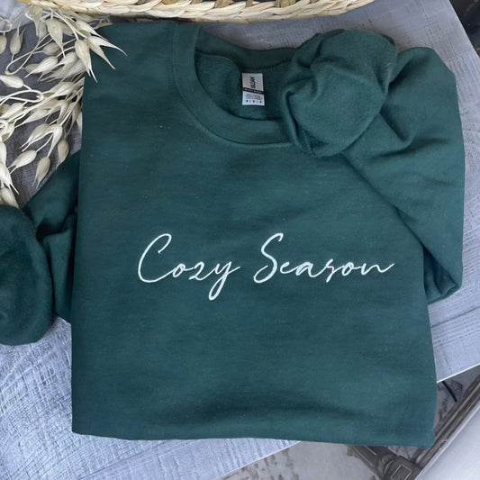 Embroidered Cozy Season Sweatshirt Forest Green *PREORDER*