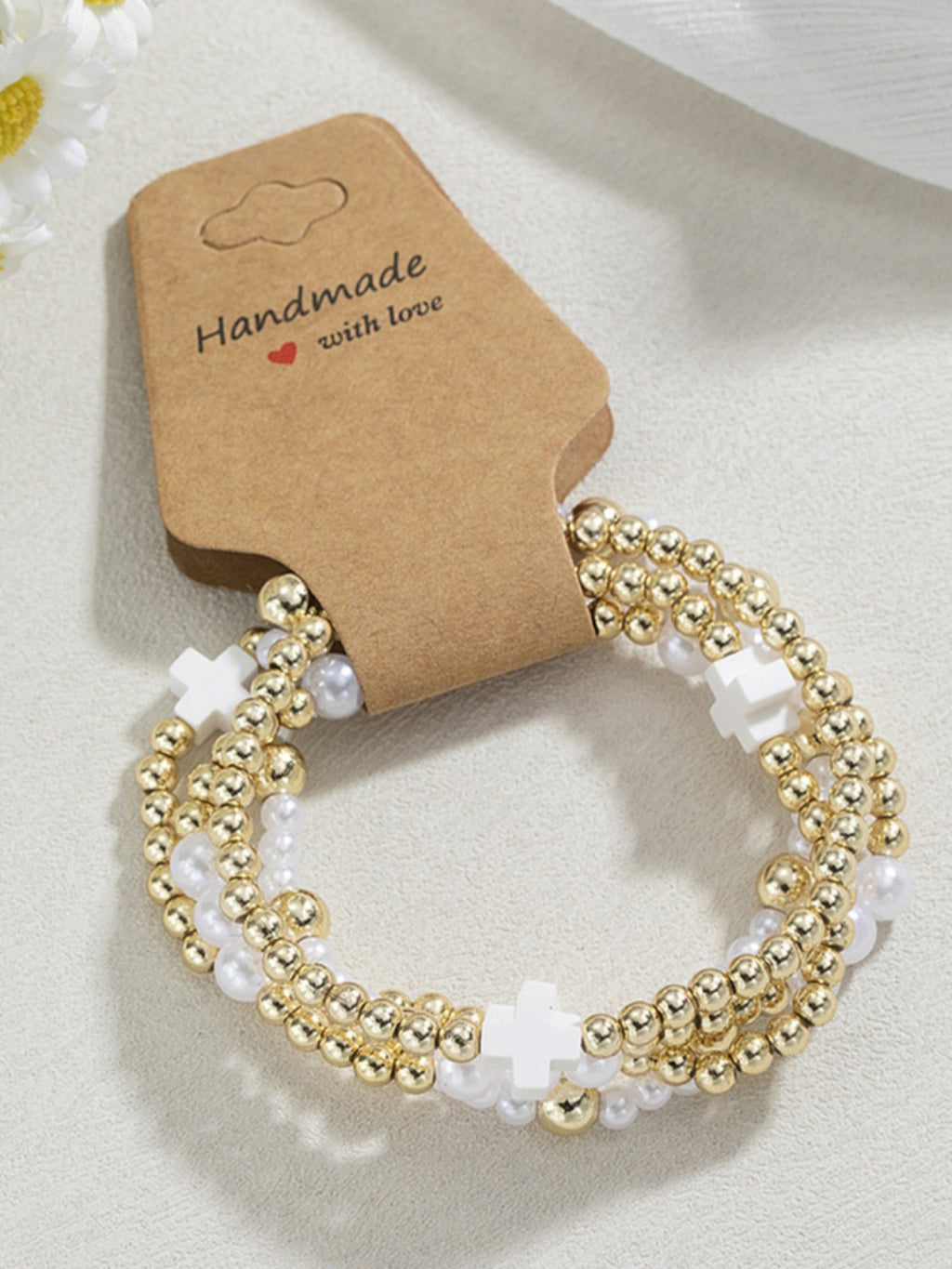 Pearl and Cross Bracelet Set