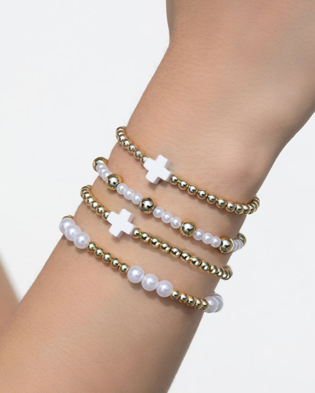 Pearl and Cross Bracelet Set