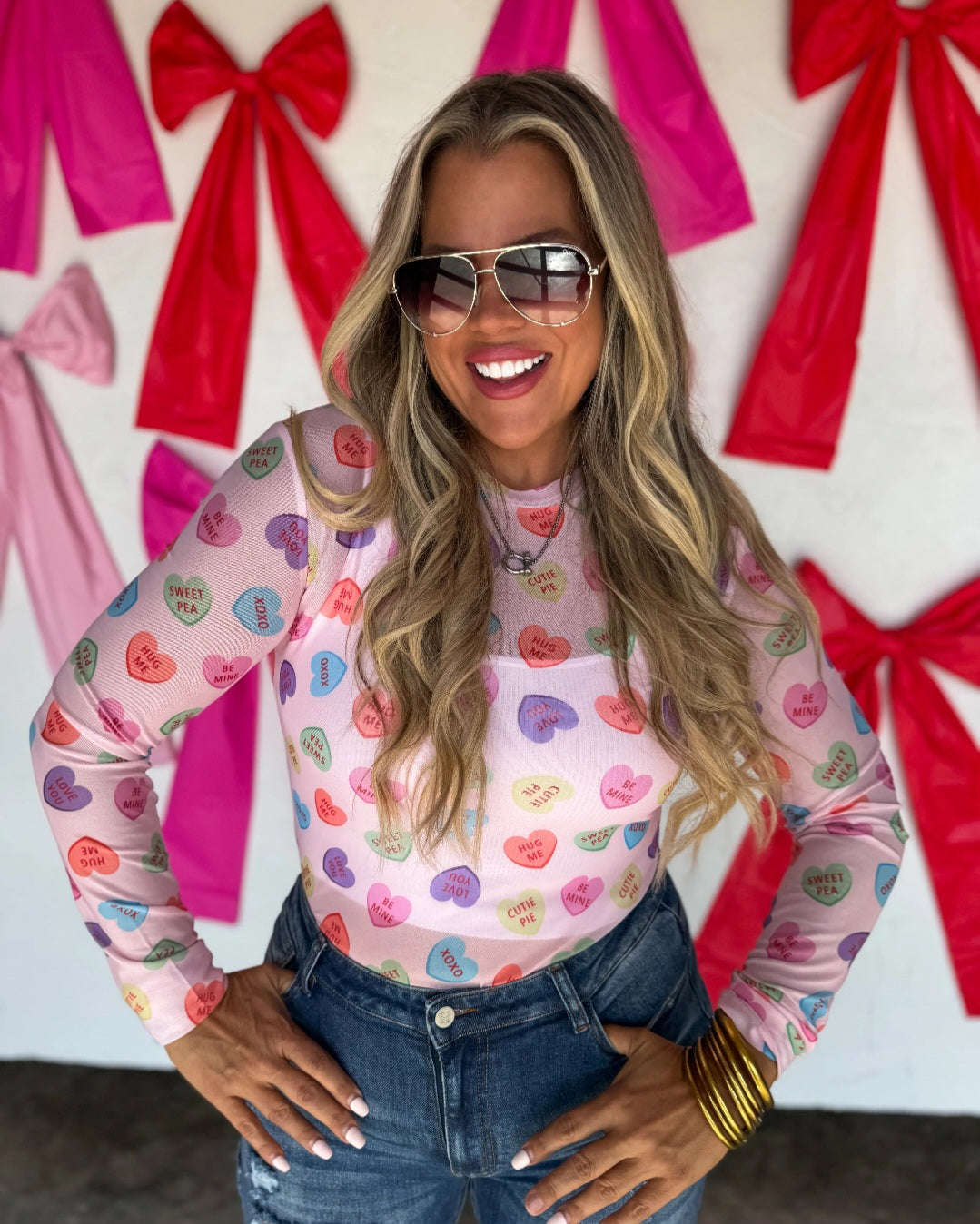 Blakeley Candy Hearts Mesh Top