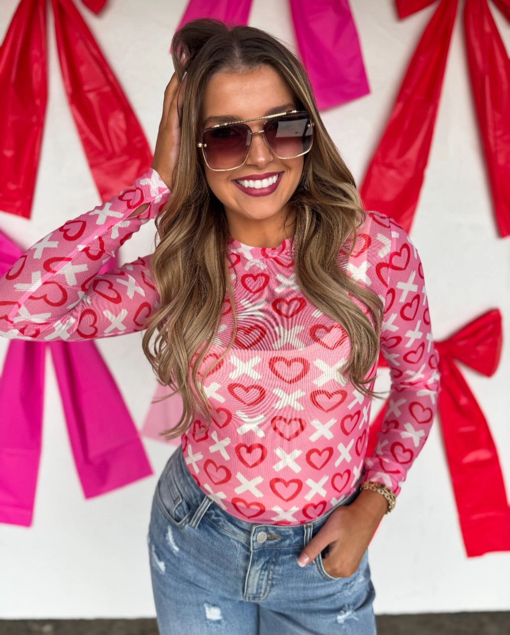 Blakeley X and Hearts Mesh Top