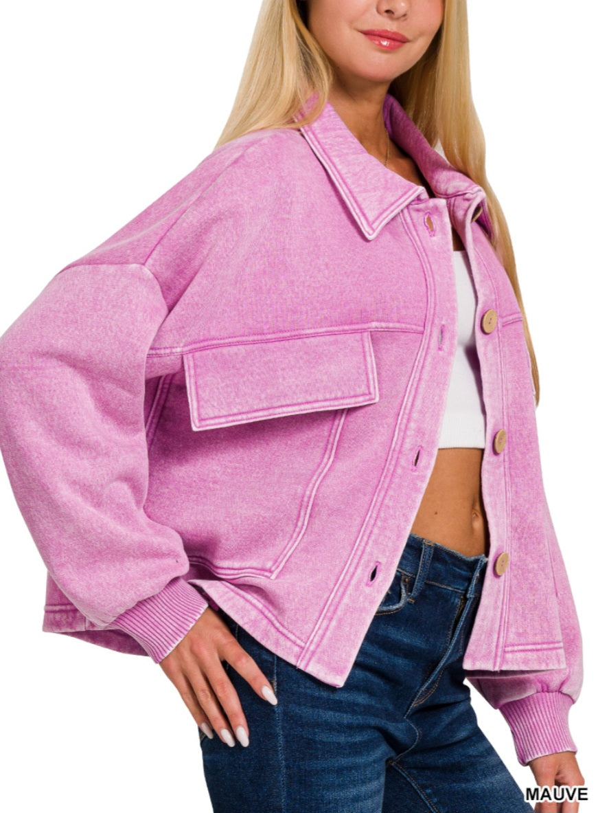 Acid Washed Fleece Button Jacket *Spring Colors*