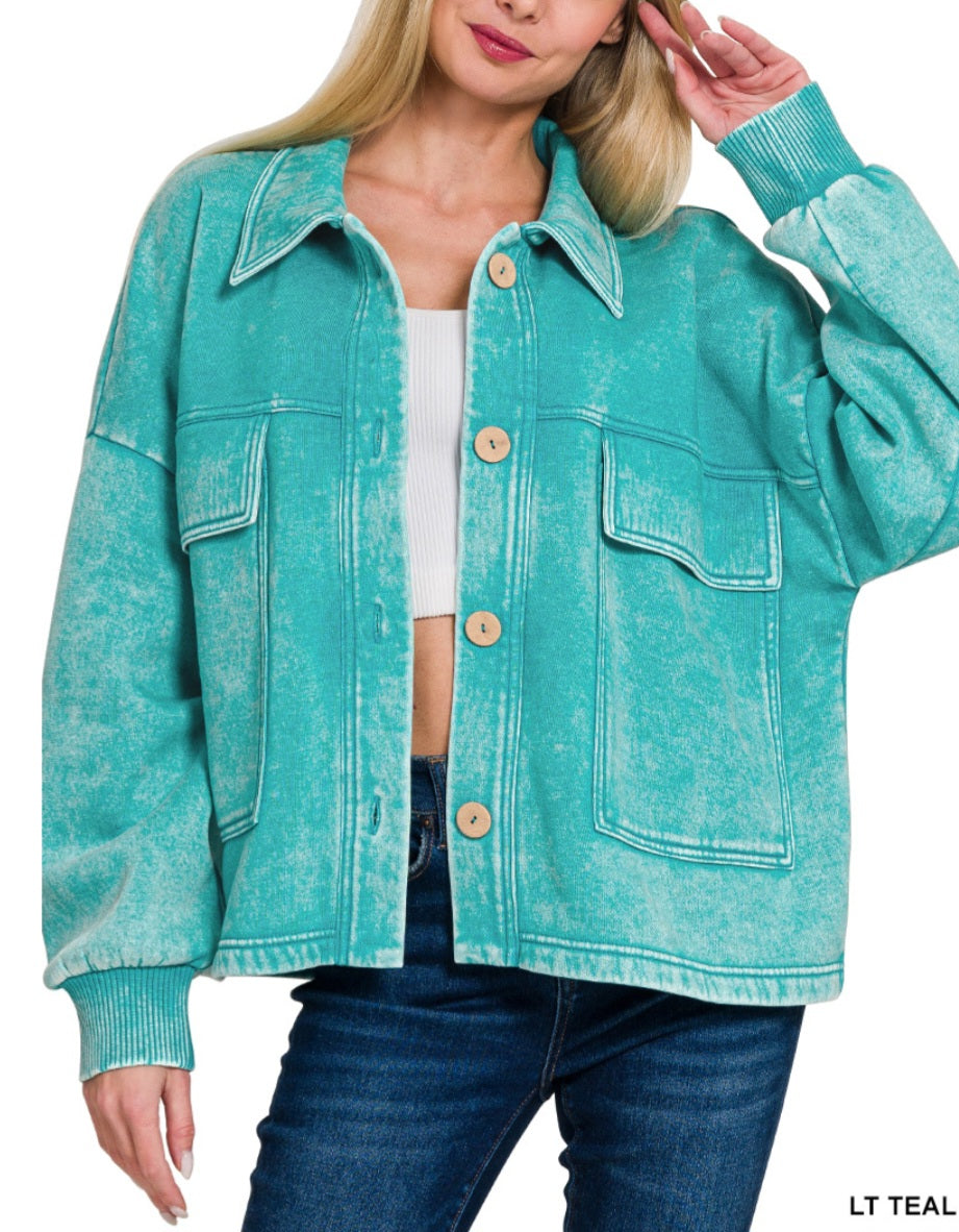 Acid Washed Fleece Button Jacket *Spring Colors*