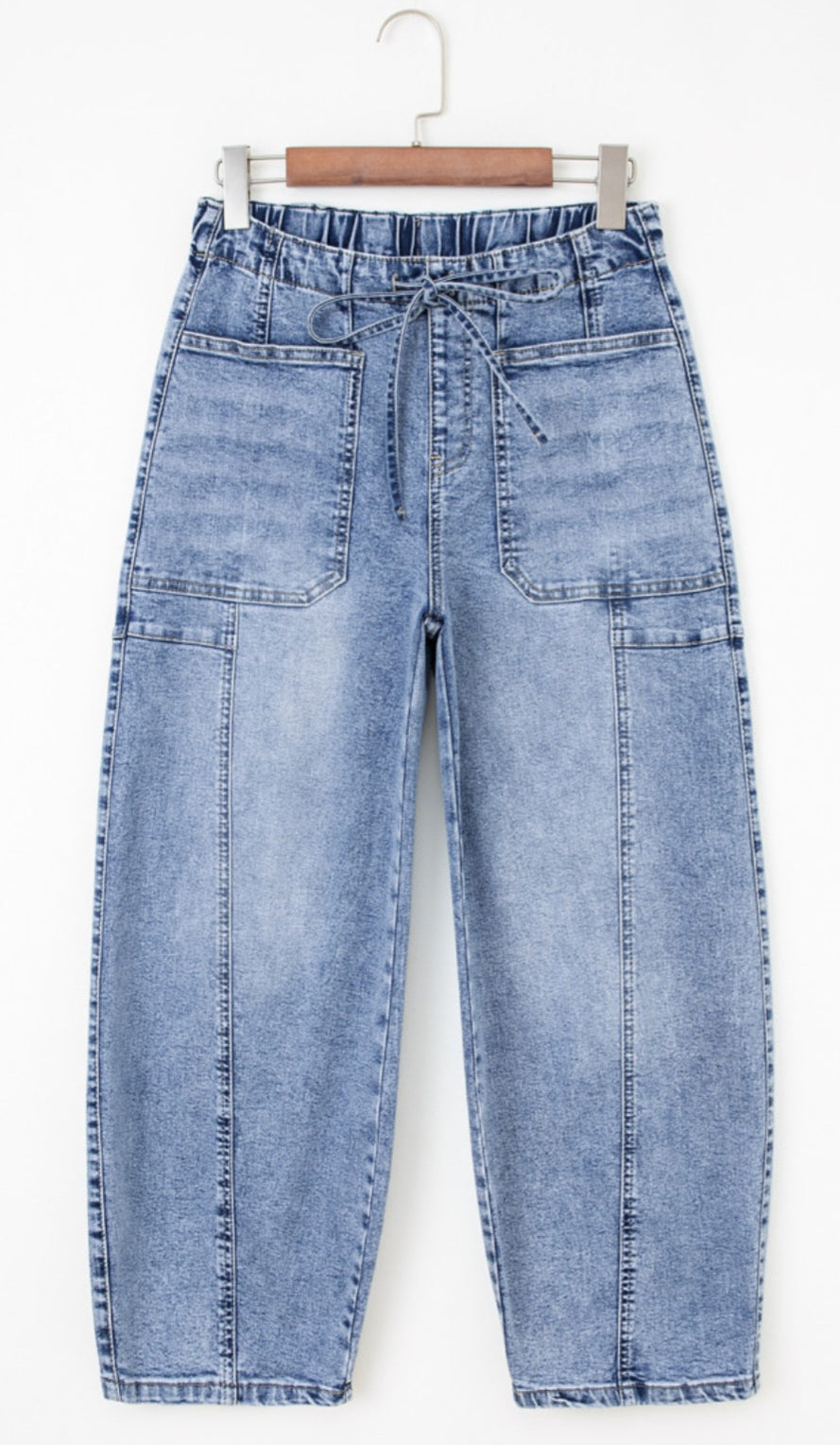 Patch Pocket Paperbag Waist Cropped Barrel Jean