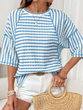 Spring Stripe Textured Dolman Sleeve Top Lt Blue