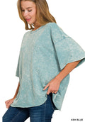 Zenana Acid Washed French Terry Oversized Top Ash Blue