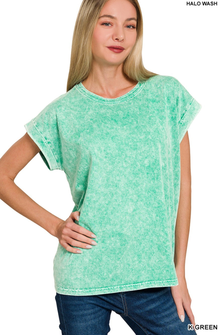 Zenana Halo Wash Spring Tee Kelly Green