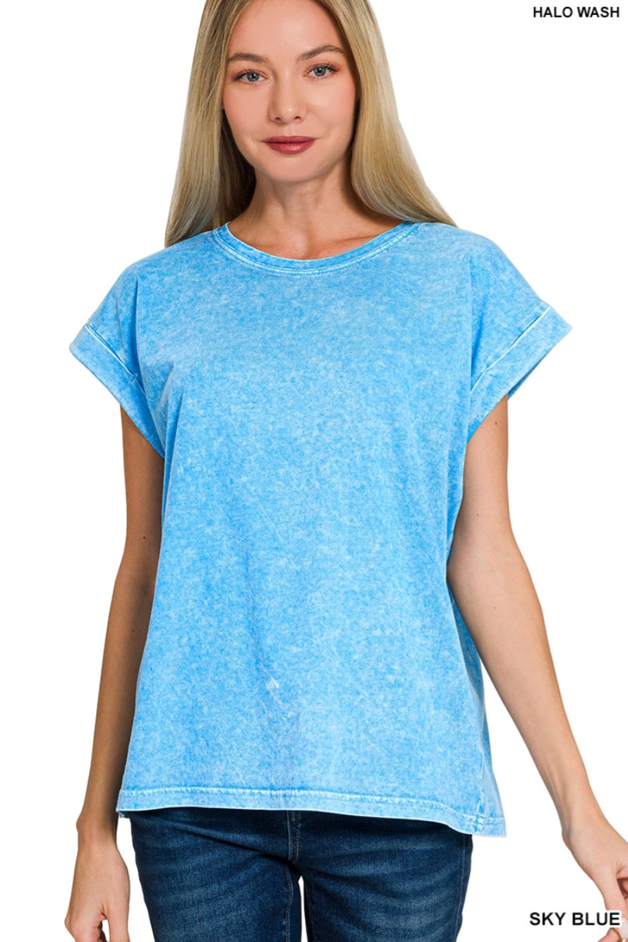 Zenana Halo Wash Spring Tee Sky Blue